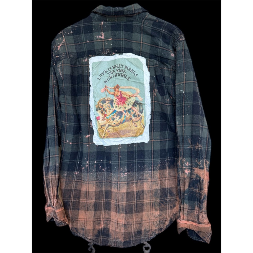 Moonshine Salvage One-of-a-Kind Bleached Flannel | Vintage Circus Horse Art / S - Picture 2 of 11